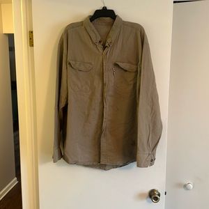 Lot of 2 Men's FR flame resistant shirts. Xxl. Khaki. Welding work shirt.